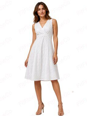 Rabbit Rabbit Rabbit White Embroidered Cotton Empire Waist Dress Petite 8P